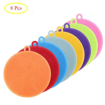 

8 Pcs Silicone Sponge Dish Washing Brush Antibacterial Kitchen Silicone Multipurpose Scrubber for Dish Pan Pot Vegetable Fruits