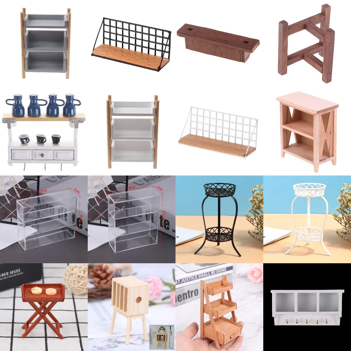 

NEW Dollhouse Miniature Wooden Plastic Fruit Vegetables Book Storage Rack Shelf For Living Room/Bedroom