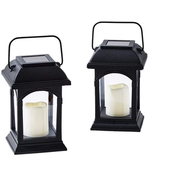 

2 Pack Outdoor Solar Lanterns,Solar Powered LED Candle, Dusk to Dawn Timer Hanging or Table Top Patio Lighting