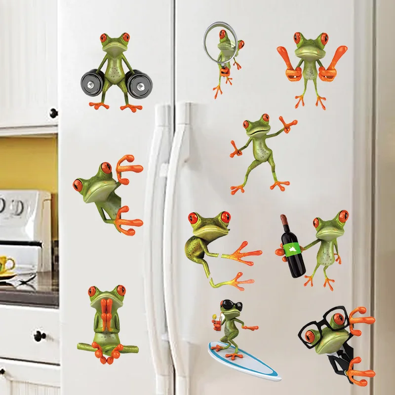 Мультяшные забавные 10 поза лягушка наклейки на стену для автомобиля Туалет холодильник для мальчиков Спальня украшение дома Diy отверстие Настенная ПВХ наклейки