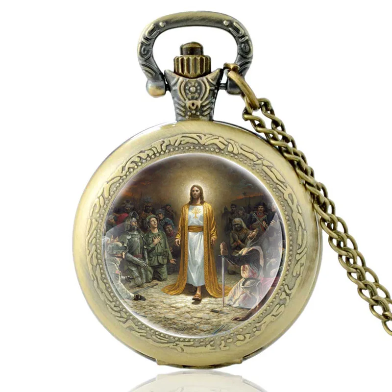 Classic The Lord Jesus Design Bronze Vintage Quartz Pocket Watch Men Women FOB Pendant Necklace Hours Clock Gifts | Наручные часы