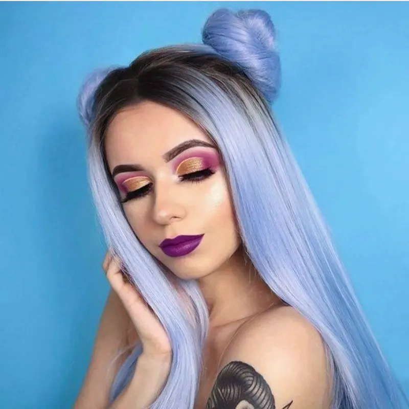 

Синтетический кружевной передний парик Melody длинный шелковистый прямой темный корень Омбре Небесно-Голубой термостойкий для женщин естественный вид повседневная одежда