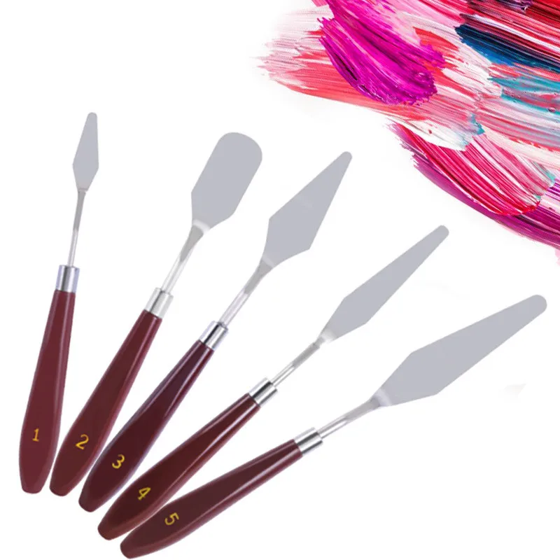 5pc Stainless Steel Scraper Spatula Mixed Palette Knife Set Fine Artist Oil Painting Spatula Knives flexible blades Color Mixing