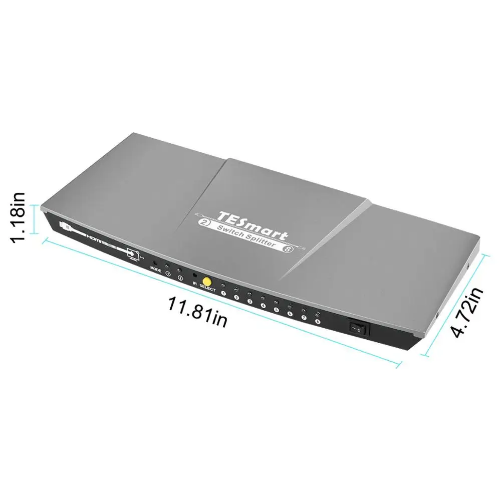 Tesla smart 2 in 8 out HDMI Switch Splitter 2x8 with IR Remote Dual Display Reslution up to 4K(3840*2160) 1080P 3DGreyRed