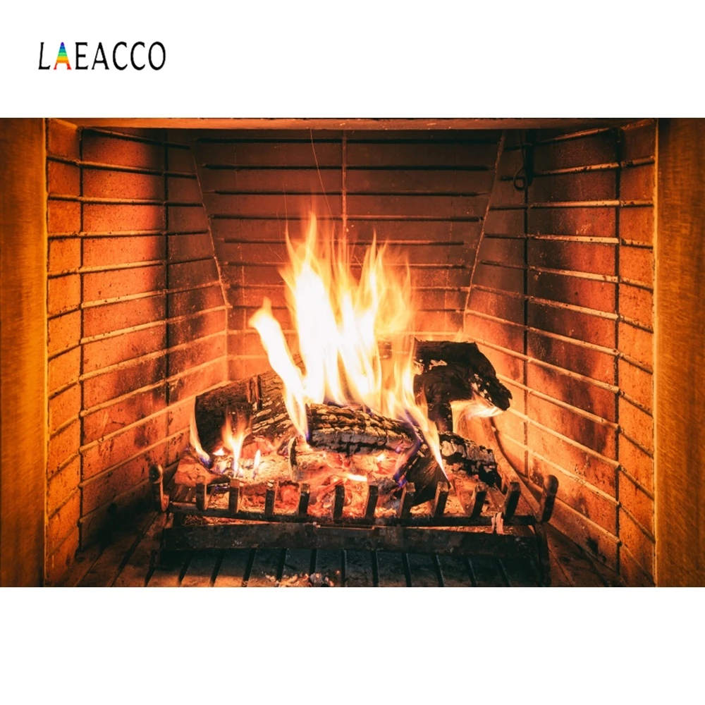 

Laeacco Fireplace Blazing Burning Fire Christmas Decor Photography Backgrounds Customized Photographic Backdrop For Photo Studio