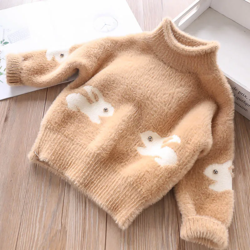 Свитера для девочек с рисунками животных из мультфильмов; зимние свитера для девочек 2-4 лет; вязаные пуловеры для малышей; теплые кардиганы в Корейском стиле для детей