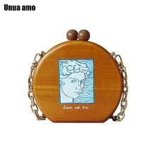 Unua amo, деревянные сумки для женщин, индивидуальный дизайн, круглая коробка, сумка через плечо, роскошные деревянные женские сумки