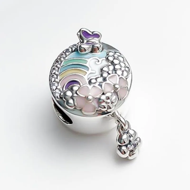 

100% 925 Sterling Silver Bead Colorful Flowers Story Elegant Fashion Beads Fit Pandora Women Bracelet & Necklace Diy Jewelry