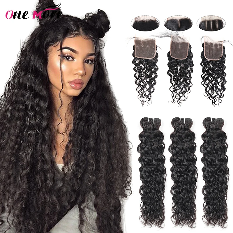 

One More Water Wave Bundles With Closure Brazilian Hair Weave Bundles With Closure Remy Human Hair 3 Bundles With Closure