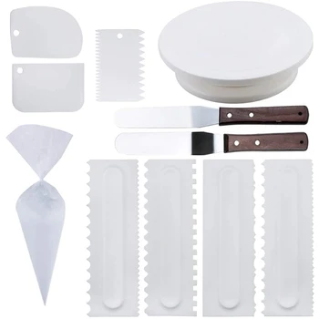 

Cake Turntable Set Scraper Icing Spatula Disposable Pastry Bag Dessert Baking Pastry Tools DIY Cake Rotating Stand Tool