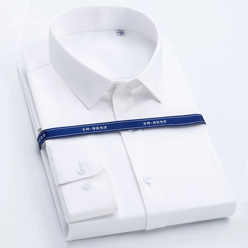 

Luxury Mercerized Cotton Men's Dress Shirts Long Sleeve Men Tuxedo French Shirts Solid White Blue Business Formal Men Shirts
