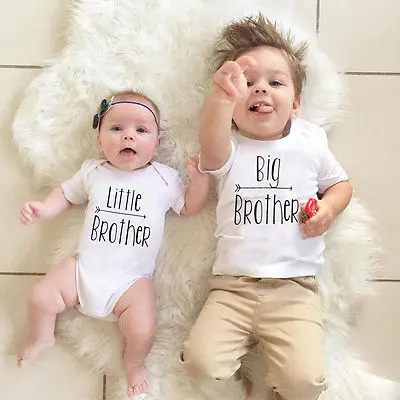2019 Fashion Tee Little Brother Baby Boy Romper White Big Jumpsuit Tops Matching Outfit |