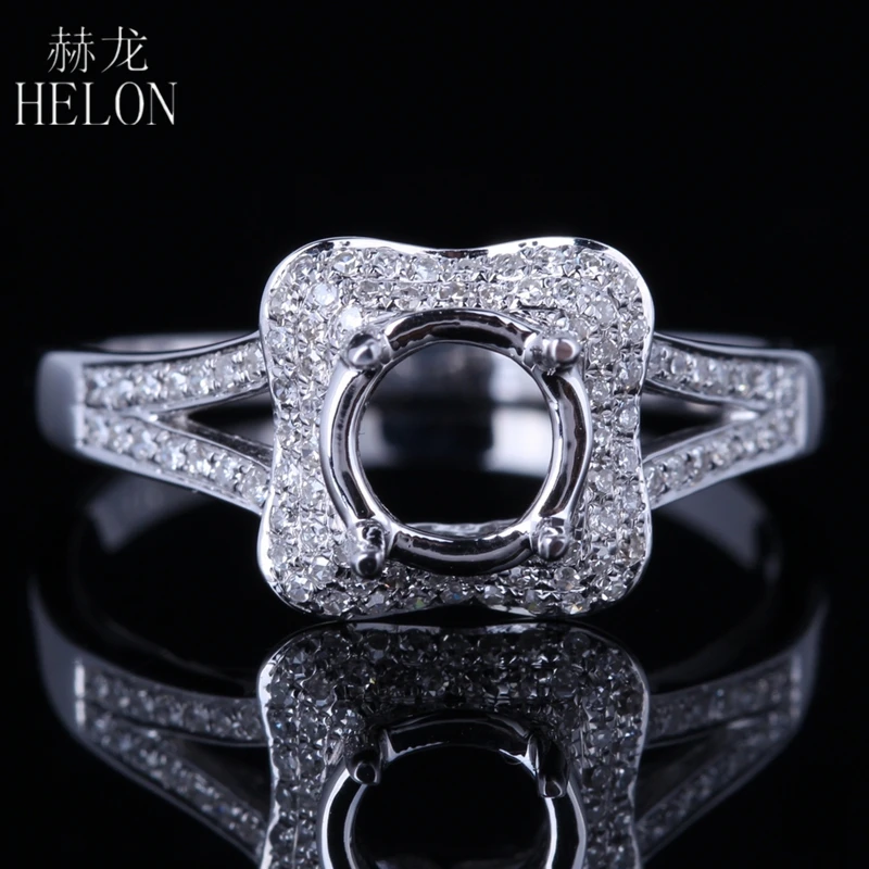 

HELON Round 6-6.5mm Solid 14K White Gold VVS/DEF Lab Grown Moissanite Diamond Semi Mount Engagement Ring Women Fine Jewelry