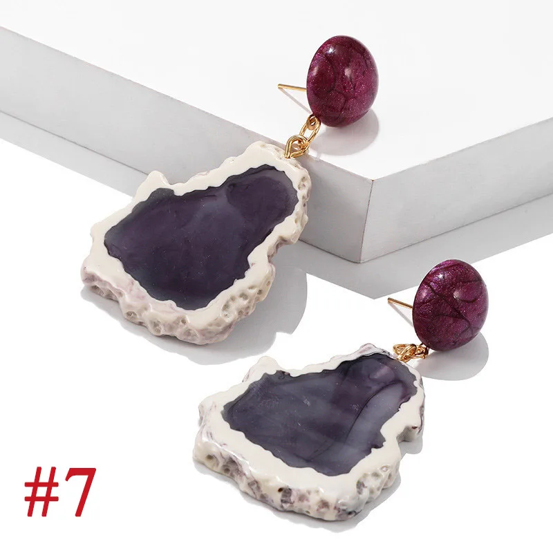 11Vintage Blue Pink Stone Resin Earrings Big Long Drop Earrings For Women Statement Jewelry Pendientes Mujer Moda 2019 Ohrringe