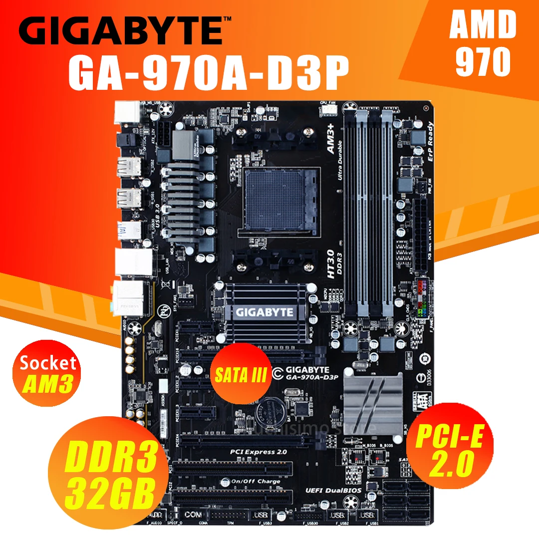 Разъем AM3/AM3 + GIGABYTE GA-970A-D3P 970 DDR3 32GB Desktop Placa-MOM FX/Phenom II/Athlon II ATX Use | Компьютеры и офис