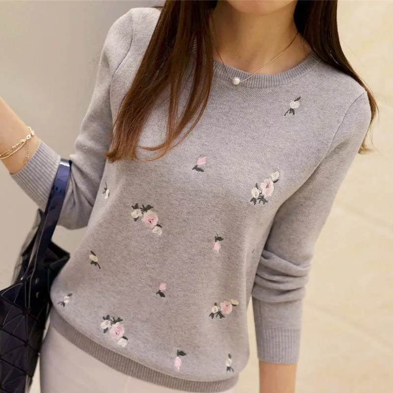 

2020 Autumn Sweater Women Embroidery Knitted Winter Women Sweater And Pullover Female Tricot Jersey Jumper Pull Femme