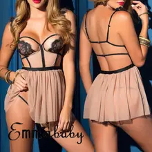 Женское сексуальное женское белье с открытой спиной Кружева Babydoll стринги открытая чашка нижнее белье Teddy прозрачная пижамка со стрингами Ночная одежда
