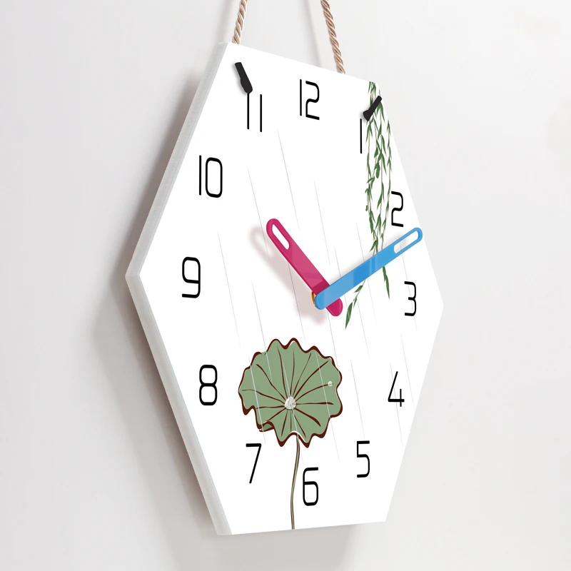 February Raining Hexagon Art Wall Clock Fashion Creative Silent Quartz Watches Silent Quartz Wall Clock
