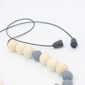

Baby Teether Necklace Silicone Wood Pendant Beads Bow Knot Teething Nursing Toys