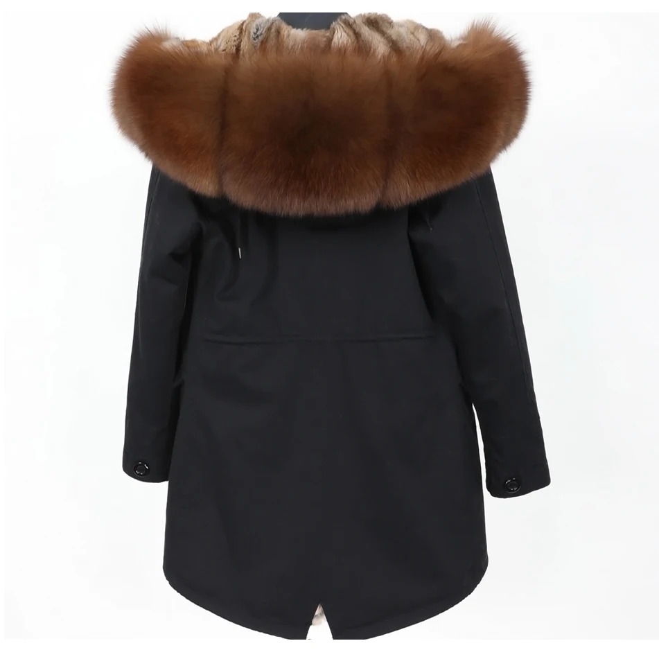 Зимняя модная женская одежда из лисьего меха с большим меховым воротником, пальто из натурального меха, съемная подкладка из кроличьего меха, модная длинная парка, теплая куртка