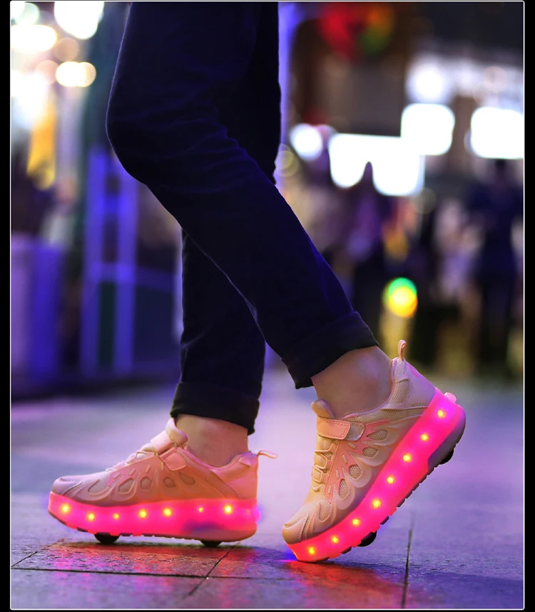 Детский светодиодный светильник с зарядкой от usb для девочек и мальчиков, обувь для катания на роликах для детей, детские кроссовки с колесами, розовый, серый, черный цвета