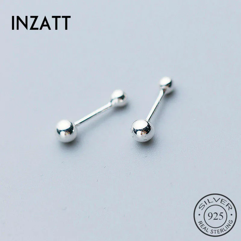 INZATT, настоящее 925 пробы, серебряные, минималистичные, круглые, с бусинами, серьги-гвоздики для модных женщин, вечерние, трендовые, ювелирные изделия, аксессуары