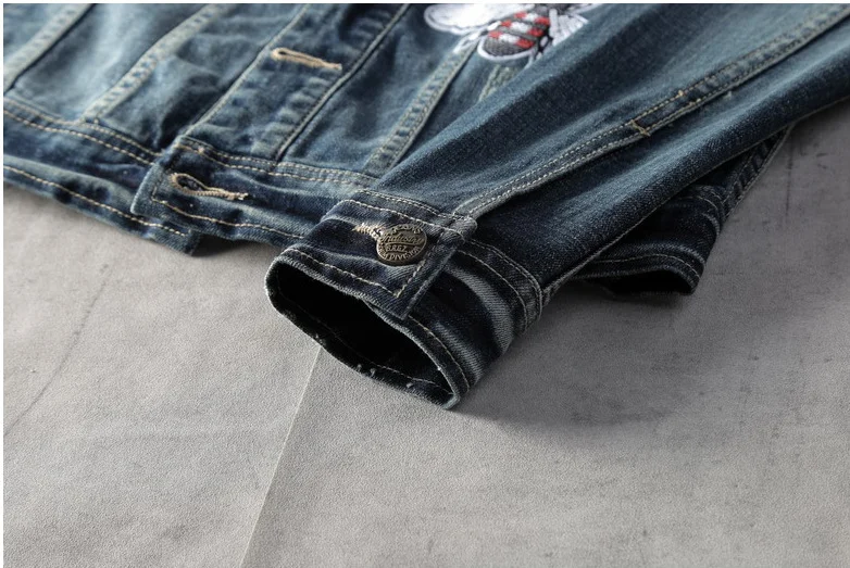 BONJEAN весна осень Мужская джинсовая куртка мода Slim Fit винтажные джинсы патч дизайн ковбой пальто Верхняя одежда Прямая