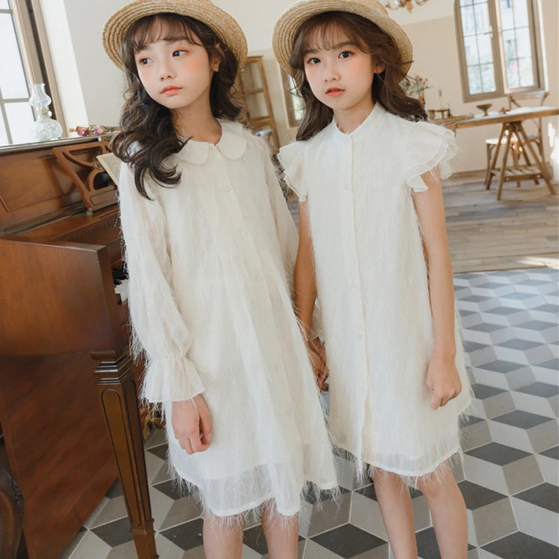 2020 Spring Summer New Arrive Big Girl Shirts Dresses Teenager Kids Elegant Dress For Girls White Baby Princess Clothes | Детская одежда