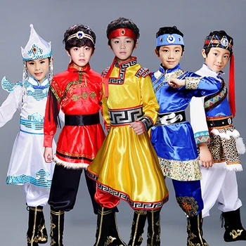 

Songyuexia Children's Ethnic Minority Performance Dresses Kids Mongolian Grassland Dance Hmong Performance Folk Stage Costumes