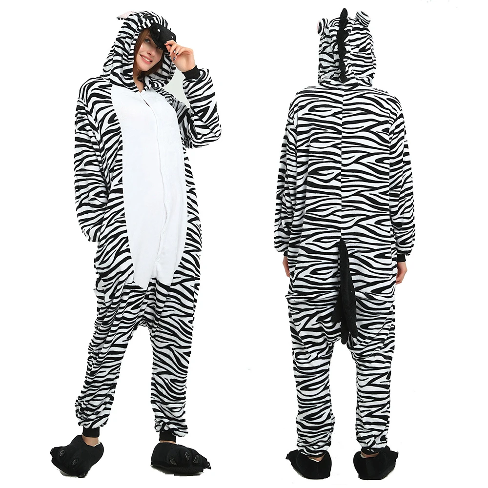 Kigurumi Zebra Onesie Adult Women Sleepwear Costume Animal Pajamas One Piece Flannel Winter Warm Loose Men Couple Cosplay Pyjama kigurumi pajamas onesies cosplay pajamas onesies flannel pajamas onesies