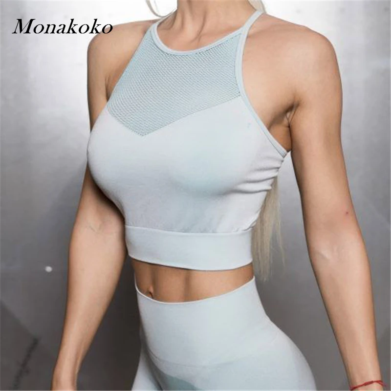 

Seamless Hollow Sports Bra for women Gym Mesh Open back Push Up Crop Top Padded Sports Fitness Gym Workout Bra tops Yoga Bra