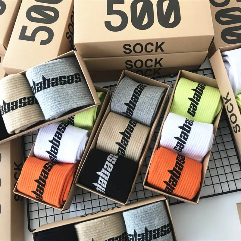 

3 pairs of stylish calabasas funny hip hop skateboard Kanye West socks happy street fashion men crew sports cotton socks