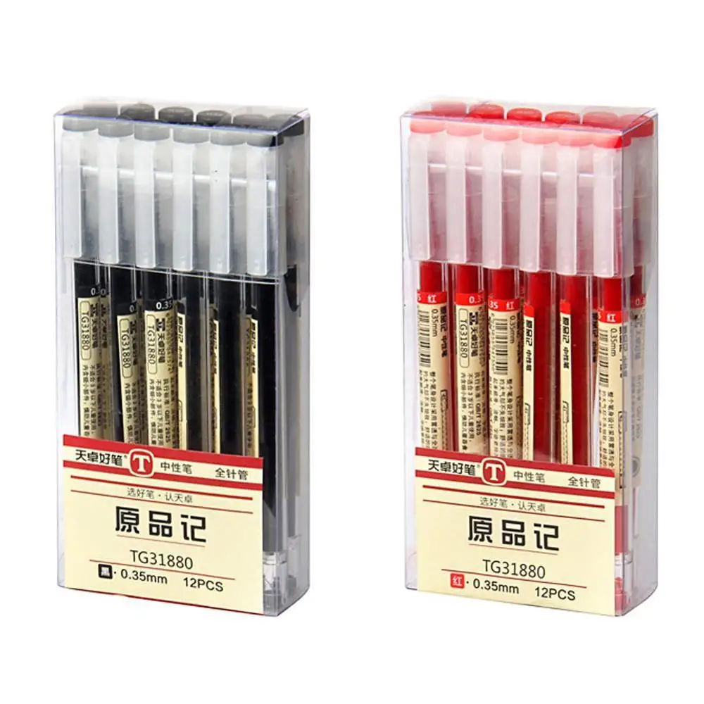 12 Pcs/lot Brief Style Ballpoint Gel Ink Pen Set 0.35mm Black Red School Stationary Supplies