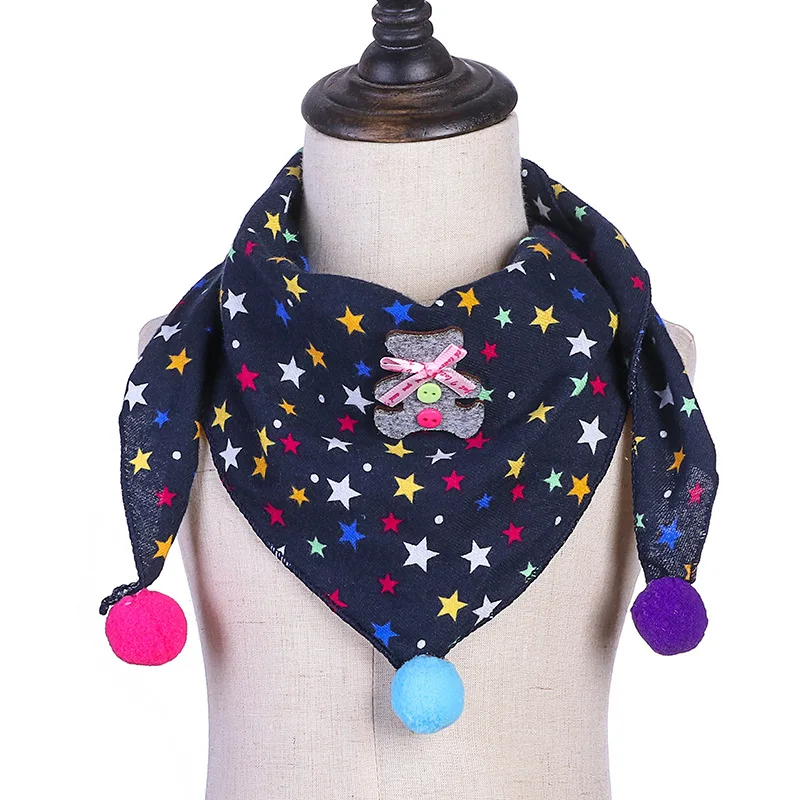 New Spring Autumn Girls Triangle Scarves Cotton and Linen Bibs Boys Girls Scarf Bibs Toddler Children Neck Wear Baby Scarf - Цвет: navy colorful star