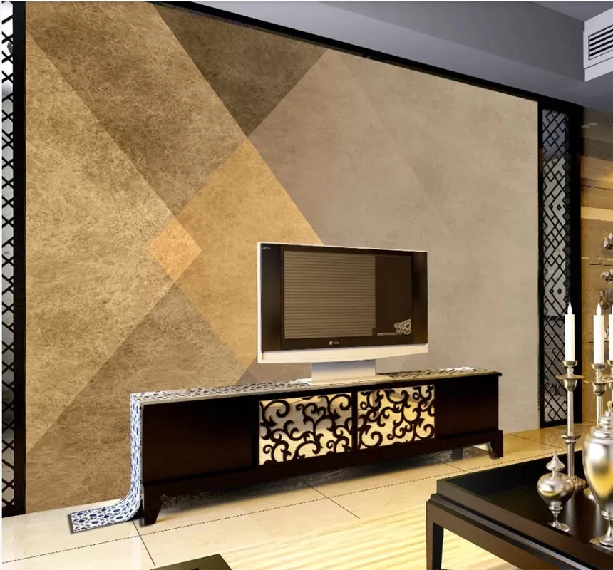Custom Gold luxury simple abstract geometric interior decorative Self Adhesive wallpaper 8D waterproof wall cloth Waterproof |