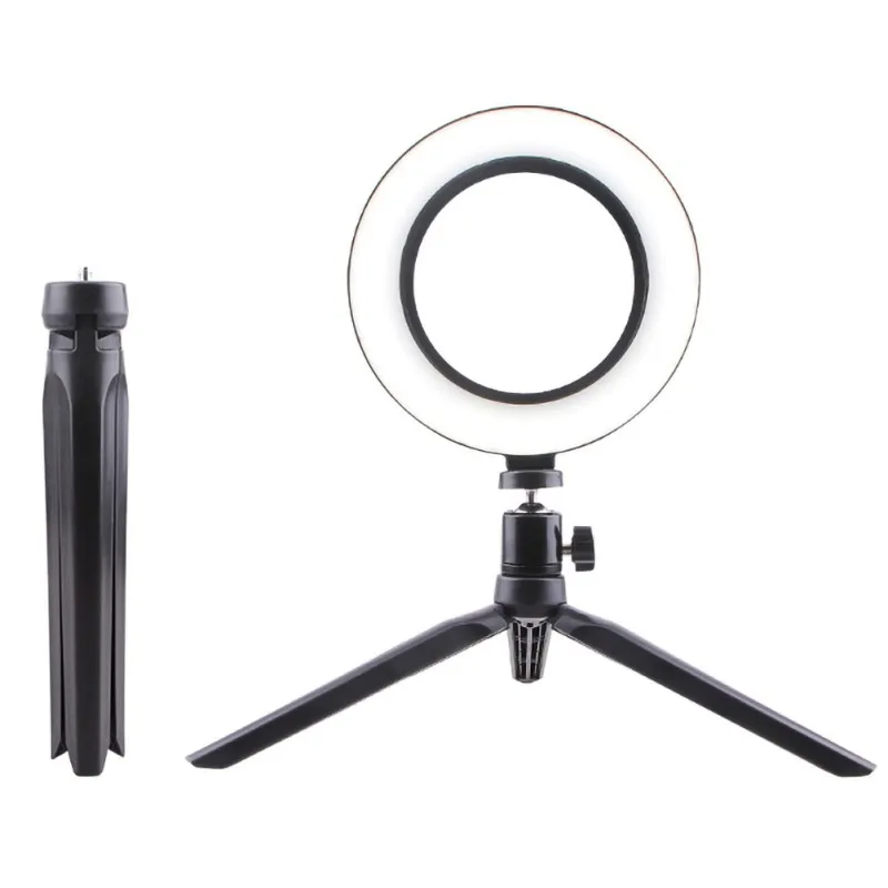 

LED Camera Light With Cell Phone Holder Desktop LED Lamp With 3 Light Modes LED Ring Light With Tripod Stand For Makeup