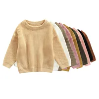 Baby Solid Color O-neck Sweater Winter, Unisex Baby Girl Boy Loose Fit Long Sleeve Knitted Pullover for Autumn, Winter 1