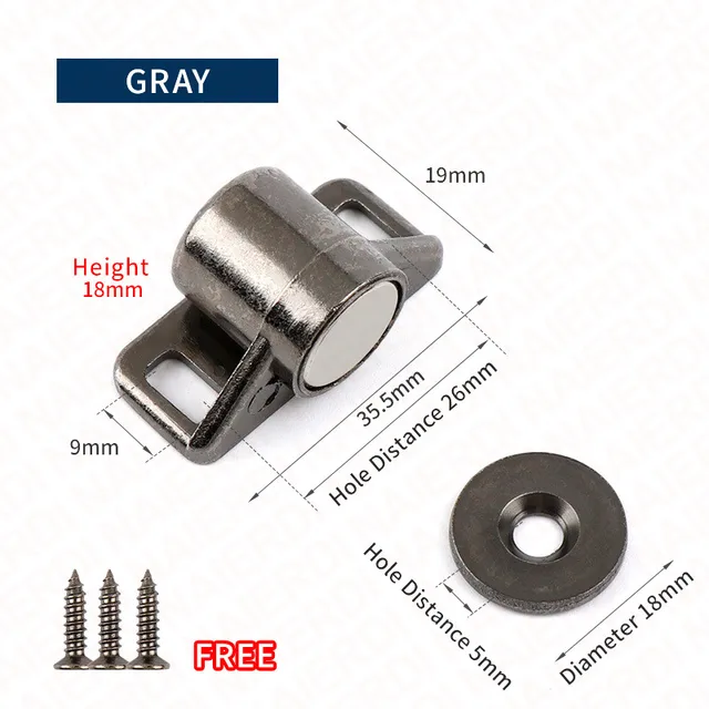 NAIERDI Magnet Cabinet Door Catch, Magnetic Furniture Door Stopper, Strong Powerful Neodymium Magnets Latch Cabinet Catches Gray