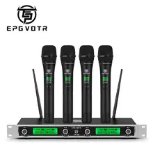 EPGVOTR 4 Channels UHF Wireless Microphone System EP-400 with 4 Metal Material Handheld Transmitters for Stage Church Family DJ