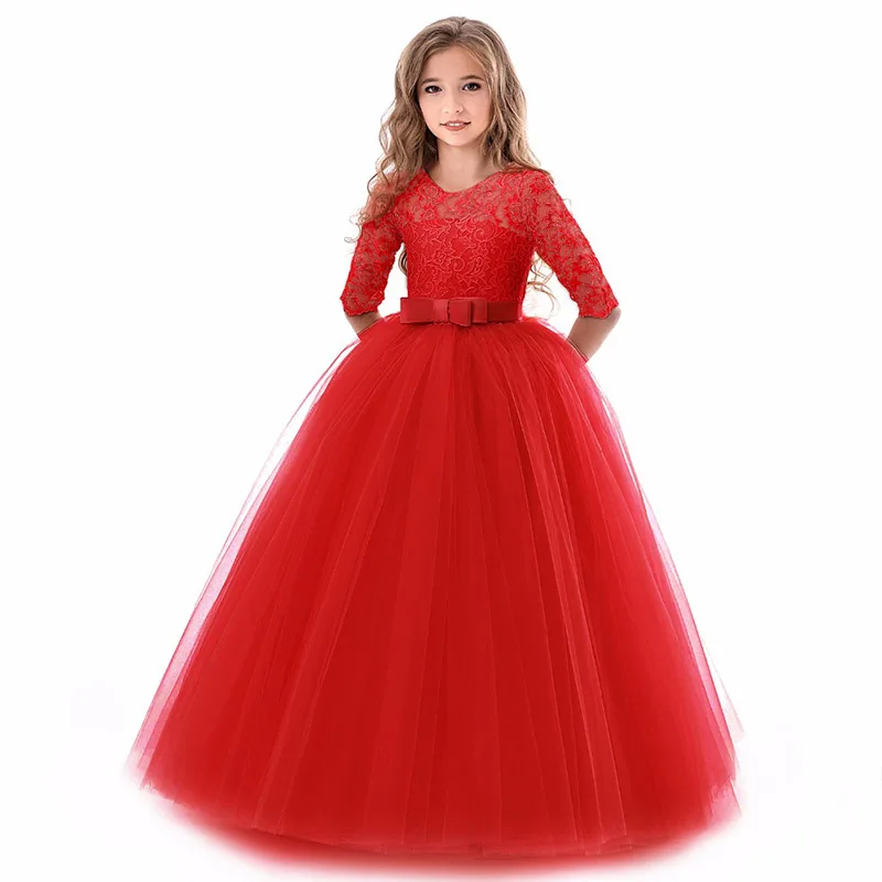 Нарядное платье для девочек; детская одежда; платье принцессы с цветочным рисунком; костюм для малышей; пышные платья для первого причастия; vestido - Цвет: red