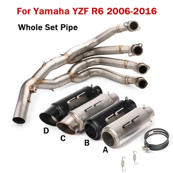 

Slip On R6 Full Exhaust System Front Link Pipe Header Tube + 51mm Modified Muffler Tips for Yamaha YZF R6 2006-2016 Motorcycle