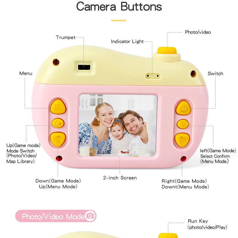 JJRC V01 Детская цифровая камера подарок для девочек и мальчиков 2,0 дюймов HD экран 8.0мп видеокамера для детей Противоударная детская селфи игрушка