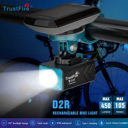 Trustfire – lampe de vélo à Led D2R, 450 Lumens, lumière de vélo Rechargeable de Type C, libération rapide, batterie 1600mAh, lanterne 