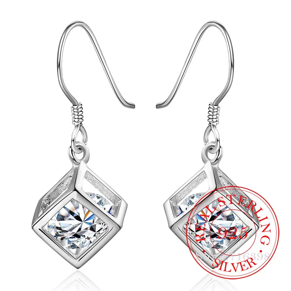 Korean 925 Sterling Silver Romantic Square Crystal Vintage Long Tassel