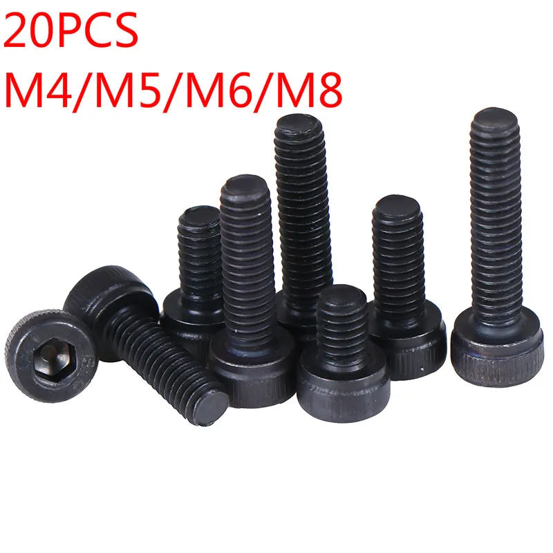 20 шт. M4/M5/M6/M8 12 9 класс стали Шестигранная головка с шестигранной головкой черный