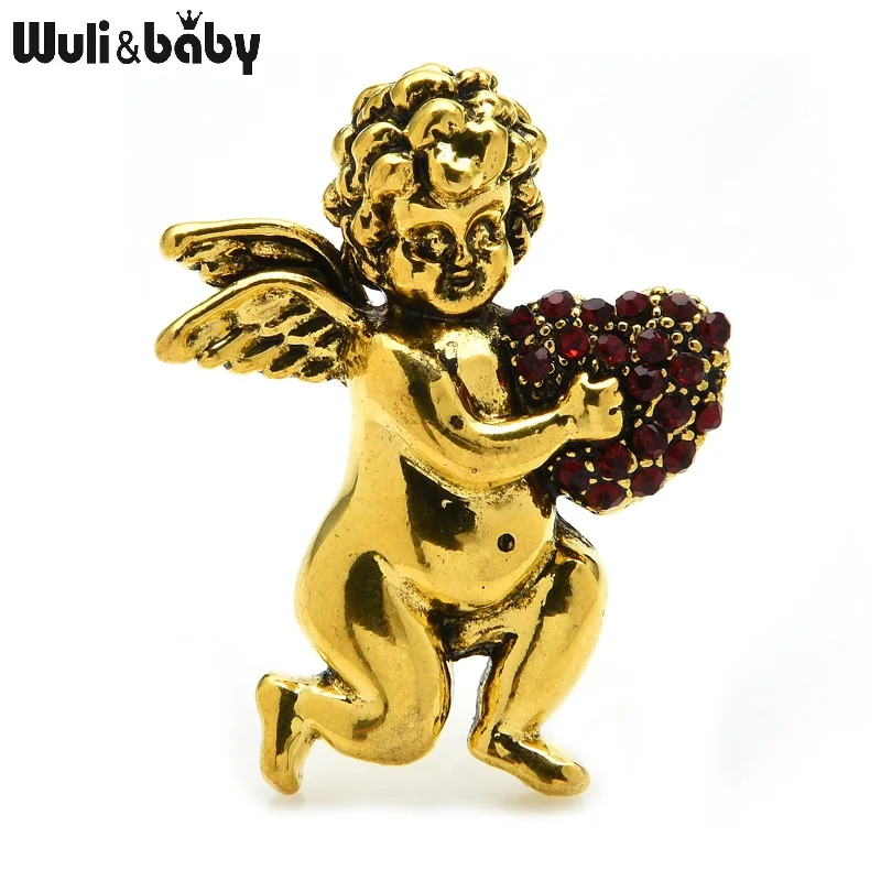 Wuli &amp baby Сердце Броши Ангел Женские винтажные Стразы с сердцем новогодние Брошь