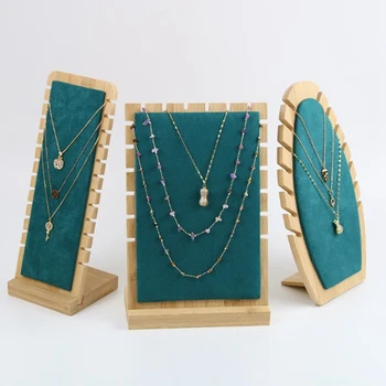 

Bamboo Wood Jewelry Display Stand Necklace Showcase Holder Pendant Long Chain Hanging Organizer Rings Necklace Board