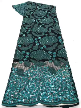

African big sequins Lace Fabric 2020 Mint High Quality Lace French Net Embroidery Tulle Lace Fabrics For Nigerian Party Dress