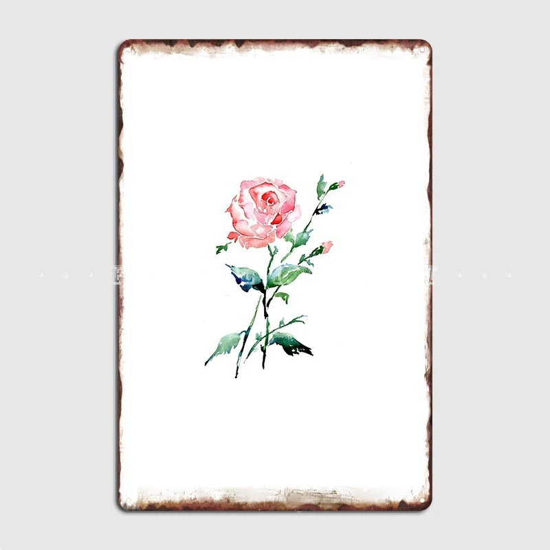 

Pink Rose Watercolor Print Metal Sign Club Pub Garage Classic Plaques Tin Sign Poster