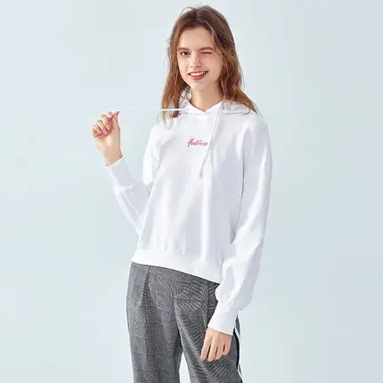 SEMIR Женская толстовка с капюшоном из хлопка с вышивкой, Женский пуловер с капюшоном на подкладке, капюшон на шнурке с пышными рукавами в цвете - Цвет: white
